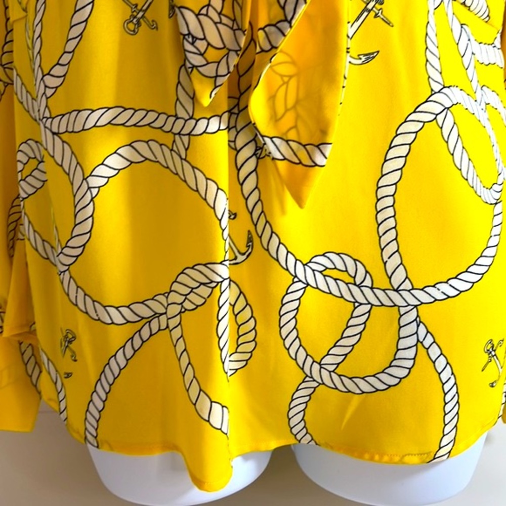 Women’s Cabi drop waist pendulum blouse bright yellow nautical print SZ M - Picture 3 of 12